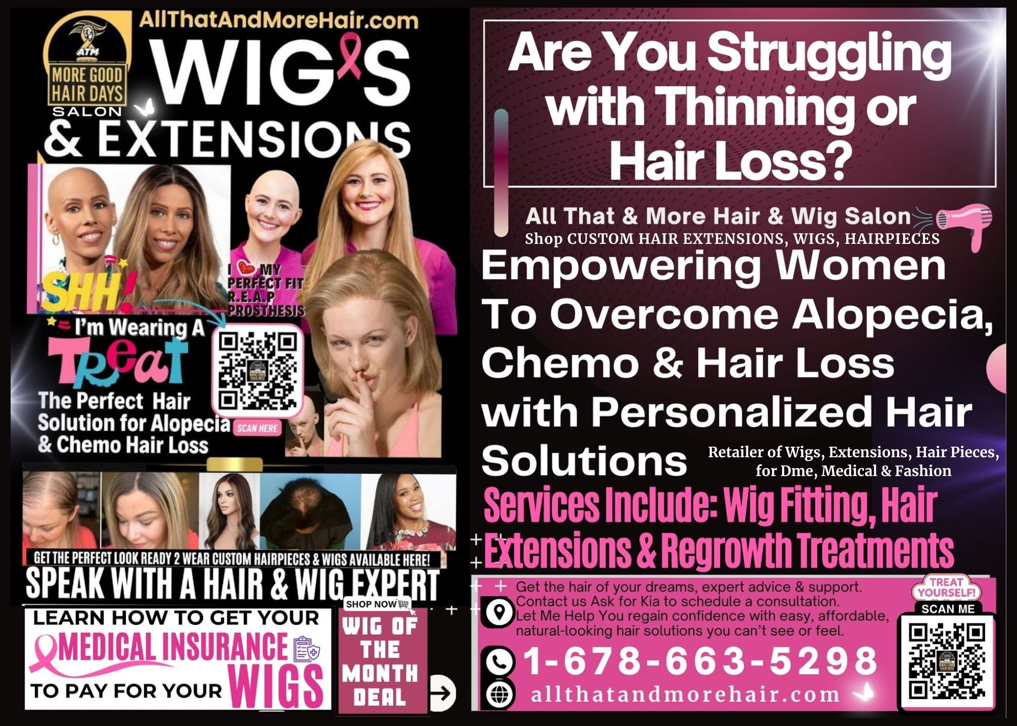 Custom Hair Extensions, Wigs, Hairpieces & Non-Surgical Hair Replacement Solutions Private 1-on-1 Alopecia & Cancer Hair Loss Support Available!